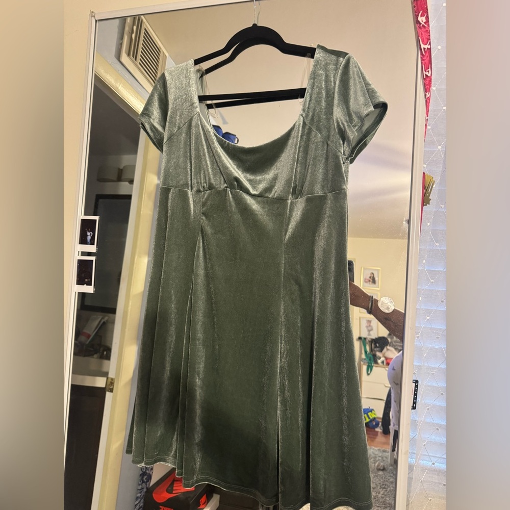 Sage Velvety skater Dress